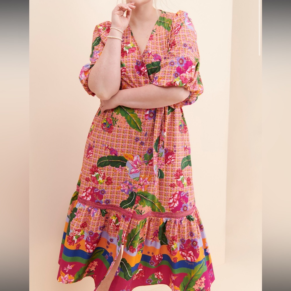 Tropical Flounce Midi Dress